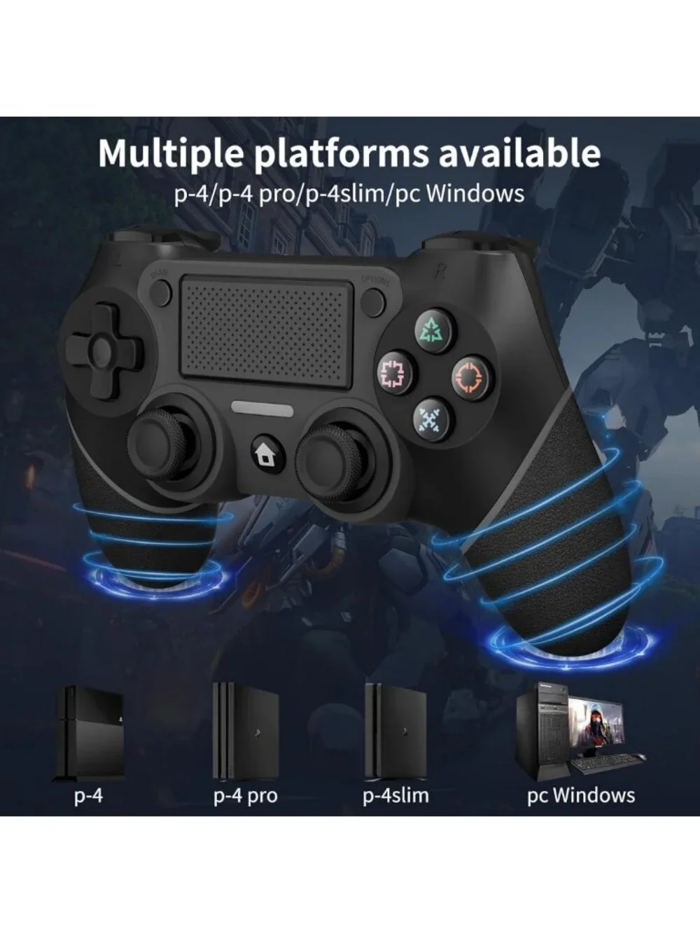 Wireless PS4 Controller with Dual Vibration, 1000mAh Battery & 6-Axis Sensor